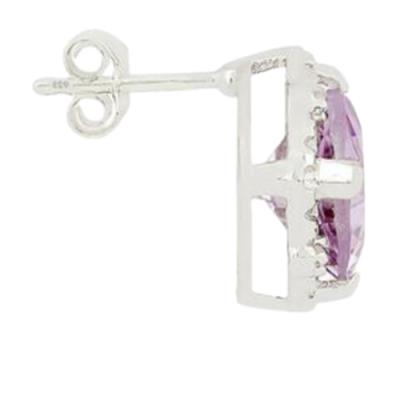 REAL PINK AMETHYST GEMSTONE CLASSIC EARRINGS IN 925 STERLING SILVER